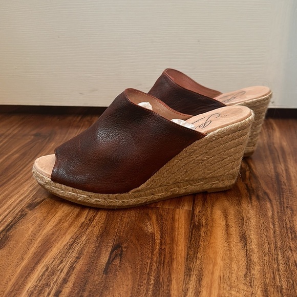 GAIMO size 9.5 US Gossa Brown Leather Slide Wedge Espadrille Sandal Slip-On Shoe - Picture 2 of 7